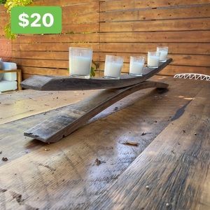 Wine barrel stave candle holder with candles